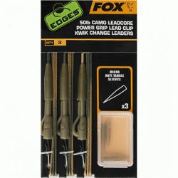 Montura Fox Camo Leadcore Power Grip Lead Clip Kwik Change Leader, 75cm, 50lbs, 3buc/set