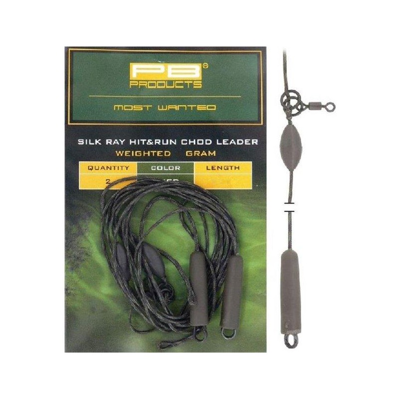 pb products hit and run silk ray heli-chod leader 